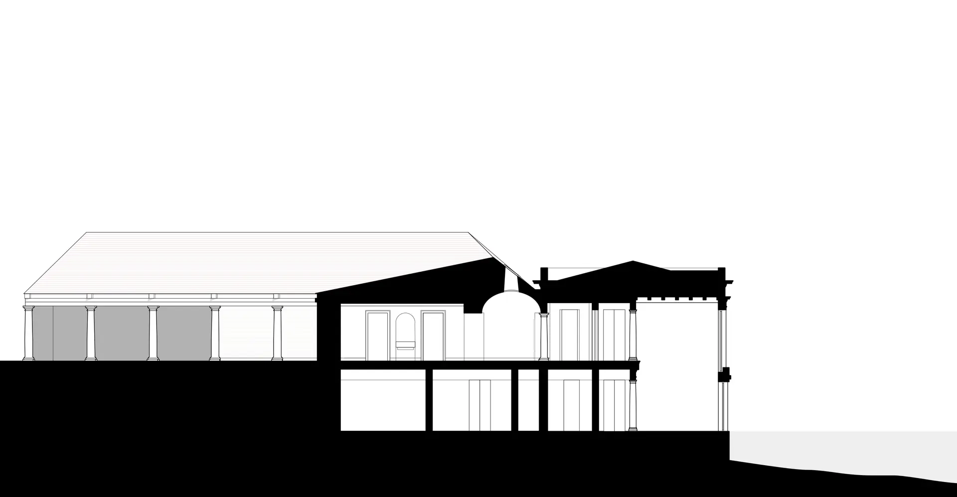 Cross section through entrance sequence and double height hall